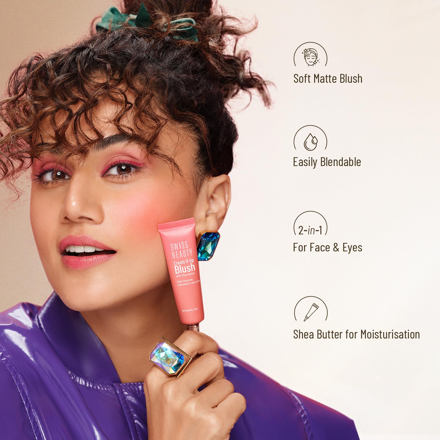 Swiss Beauty Cream It Up Blush | Highly pigmented | Super-blendable | Long-lasting | Enriched with Shea Butter | Multipurpose | Shade-03 Cheeky Peach, 10ml - Image 3