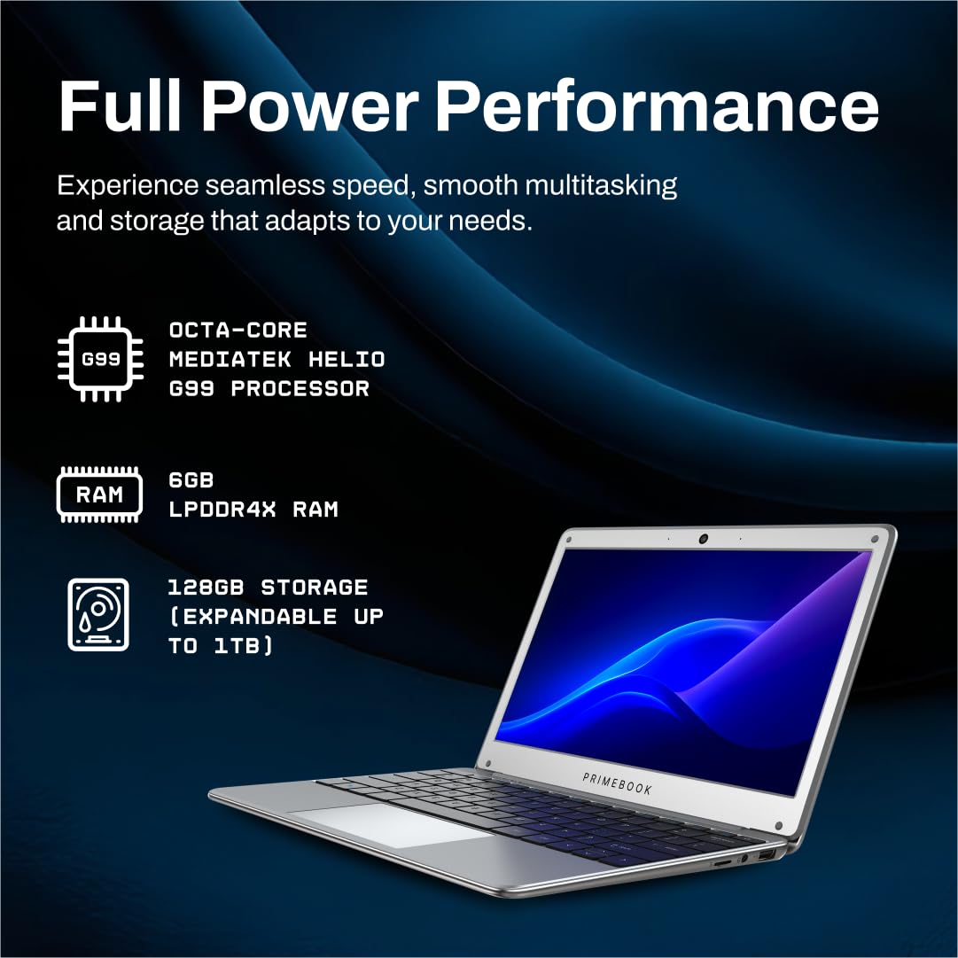 Primebook 2 Neo 2025 (New Launch) | 6GB RAM, 128GB Storage (Upgradable Upto 512GB) | MediaTek Helio G99 | Android 15 (PrimeOS3.0) | in-Built AI | 11.6” Thin & Light Laptop | Type-C, USB, MicroSD Ports - Image 3