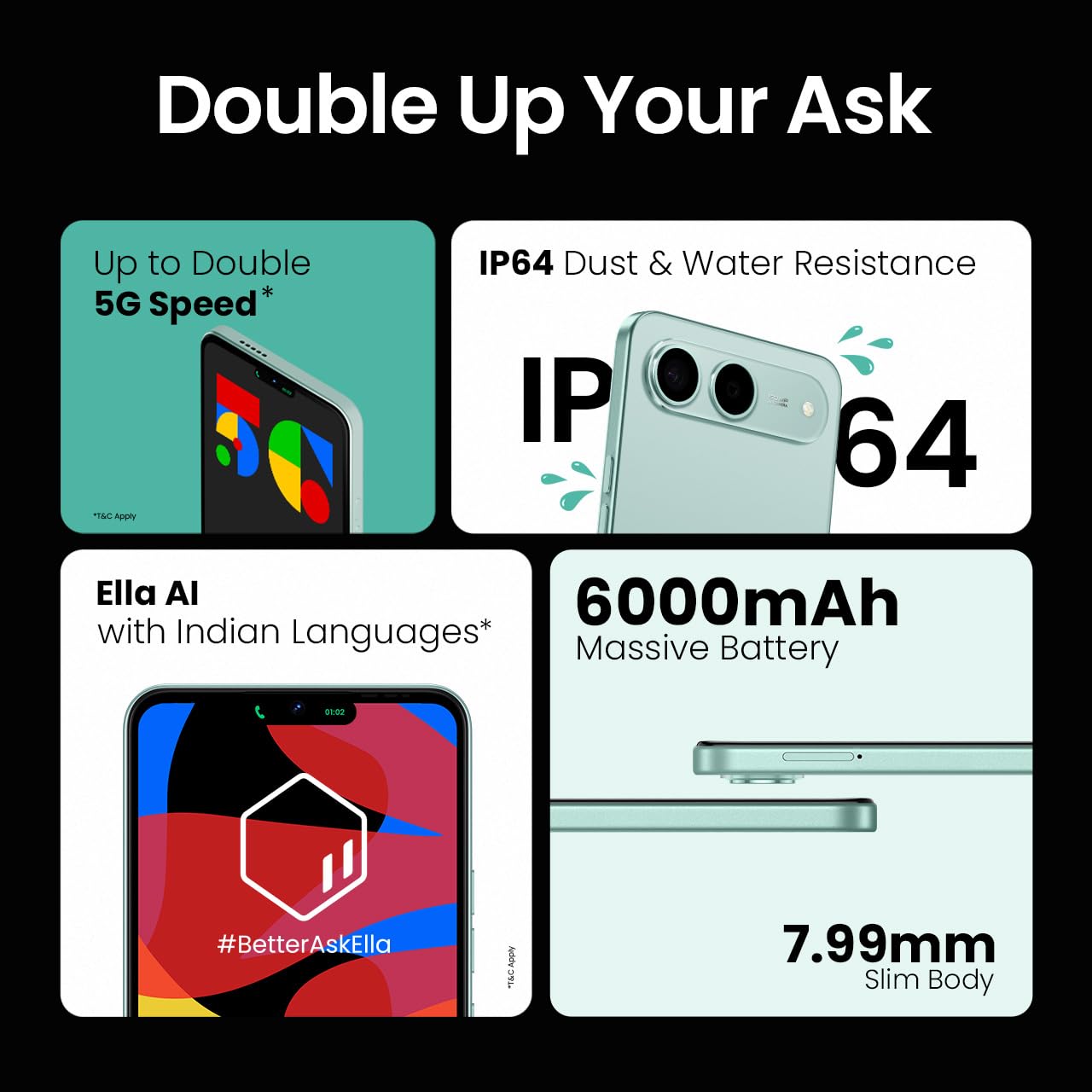 Tecno Spark GO 5G (Turquoise Green, 4GB+128GB) | Slimmest Smartphone with 6000mAh Battery | Ella AI with Indian Languages Support* | IP64 Dust and Water Resistant - Image 2