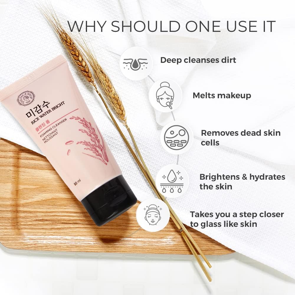 The Face Shop Rice Water Bright Foaming Face Wash 50ml, Face Wash for Glowing Skin, Cleanser for Uneven Skin Tone, Korean Skin Care Products, Face Wash For Oily skin - Image 4